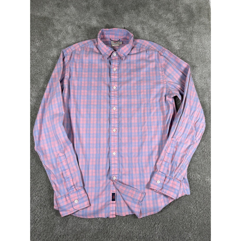 Faherty Brand Movement Shirt Mens Medium Pink Blue Plaid Button Down Stretch